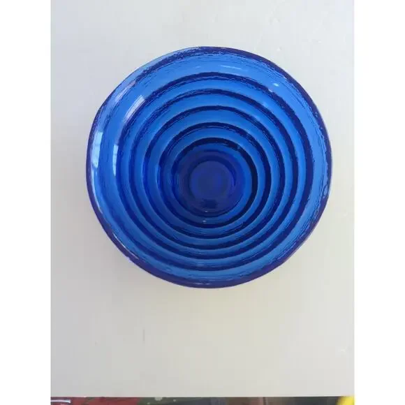 Set Of 3 Vintage Cobalt Blue Beehive Swirled Glass Cereal Bowls